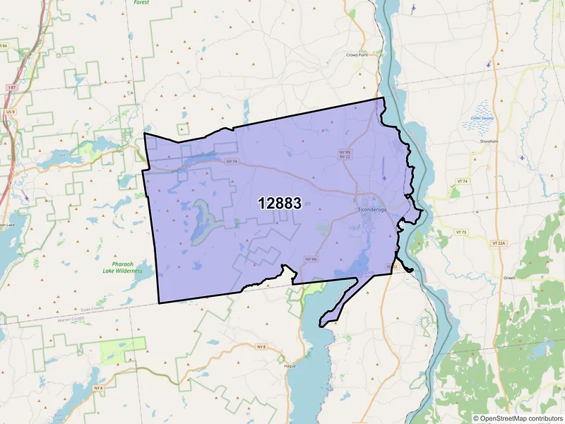 Map of ZIP Code 12883 — Ticonderoga, NY