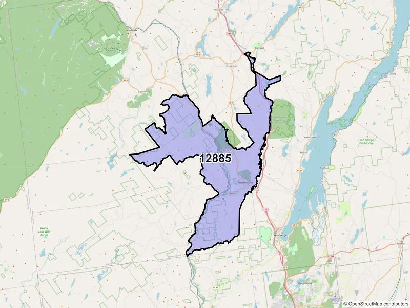 Map of Warrensburg, New York and ZIP codes