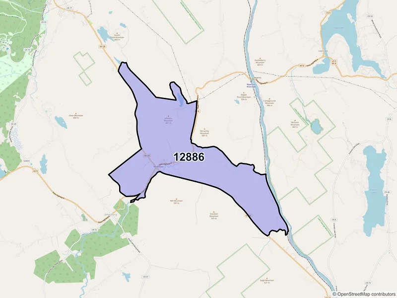 Map of ZIP Code 12886 — Wevertown, NY