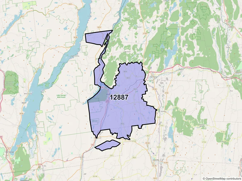 Map of ZIP Code 12887 — Whitehall, NY