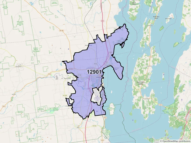Map of ZIP Code 12901 — Plattsburgh, NY