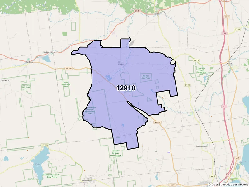 Map of Altona, New York and ZIP codes