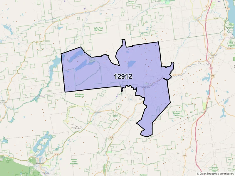 Map of Au Sable Forks, New York and ZIP codes