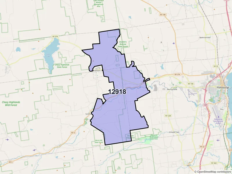 Map of ZIP Code 12918 — Cadyville, NY