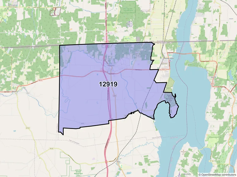 Map of ZIP Code 12919 — Champlain, NY