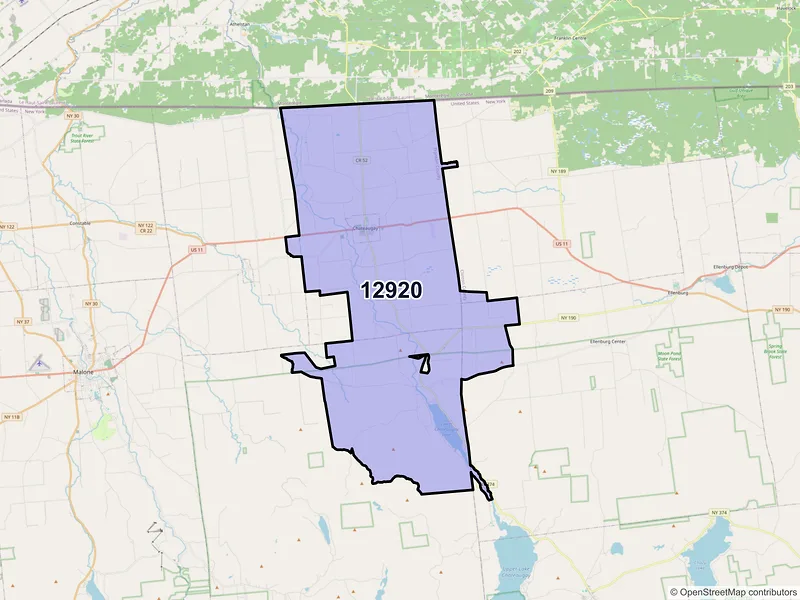 Map of ZIP Code 12920 — Chateaugay, NY