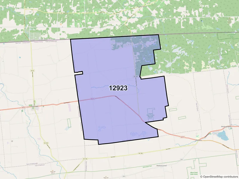 Map of Churubusco, New York and ZIP codes