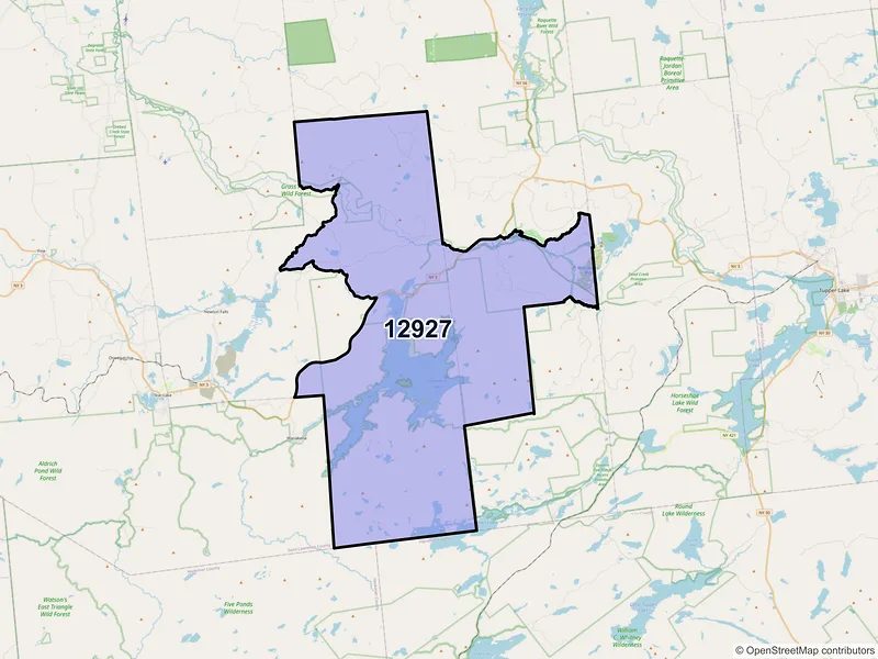 Map of Cranberry Lake, New York and ZIP codes