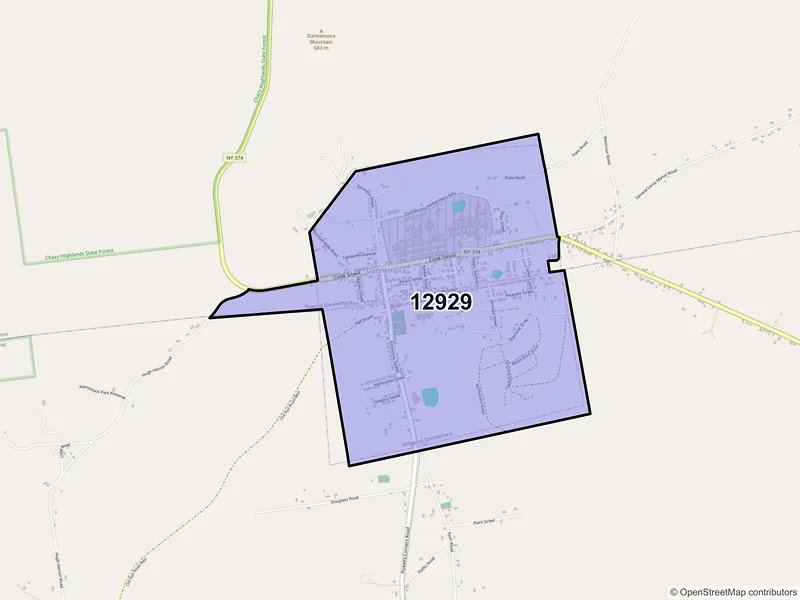 Map of Dannemora, New York and ZIP codes