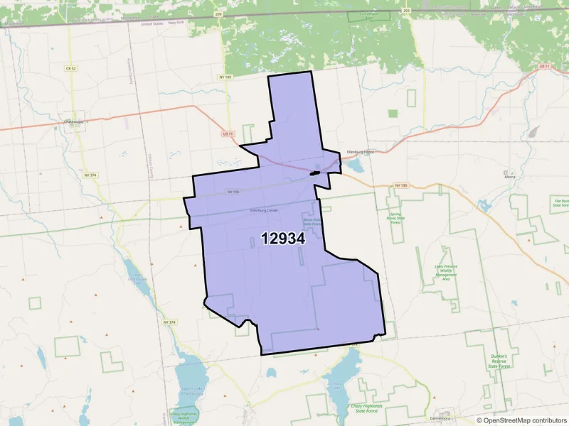 Map of ZIP Code 12934 — Ellenburg Center, NY