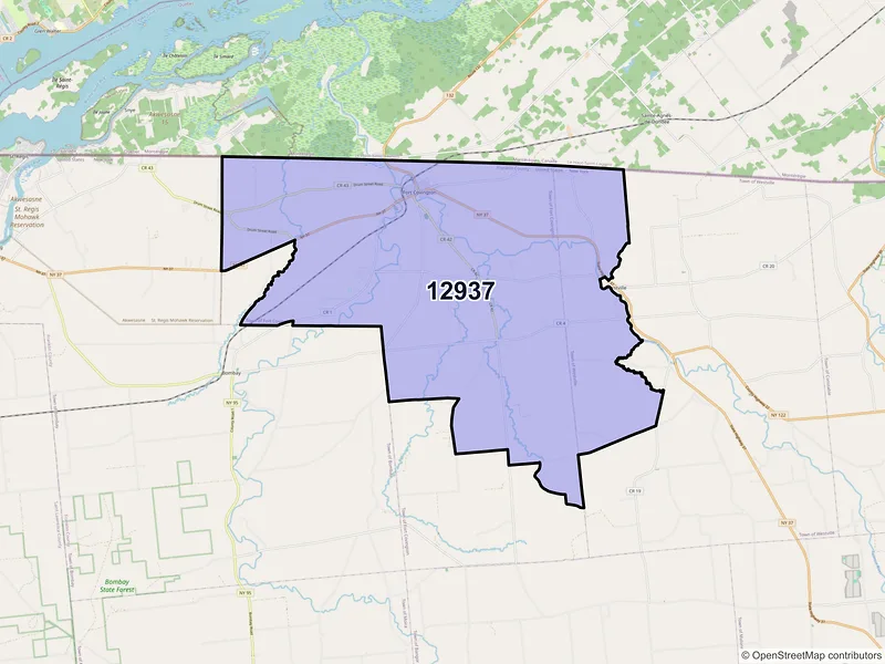 Map of Fort Covington, New York and ZIP codes