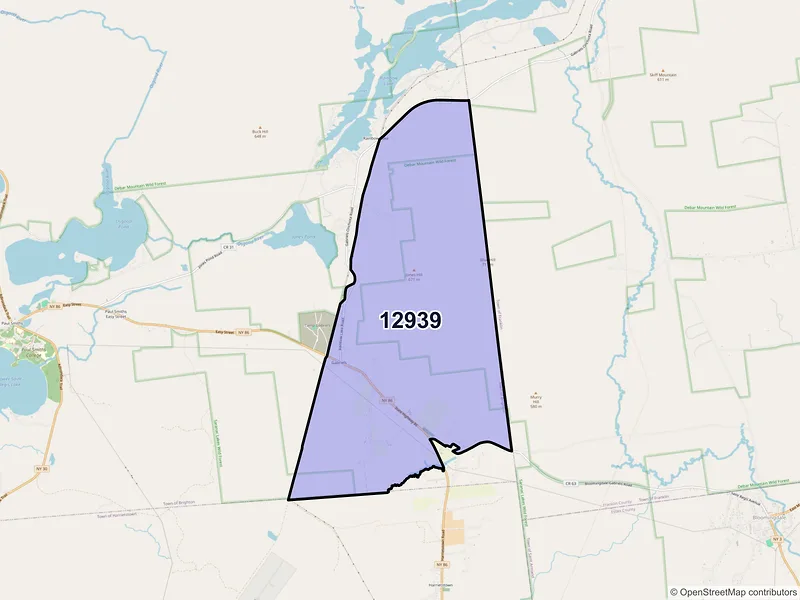 Map of Gabriels, New York and ZIP codes