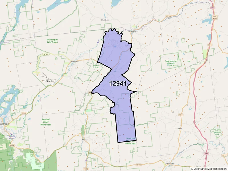 Map of ZIP Code 12941 — Jay, NY