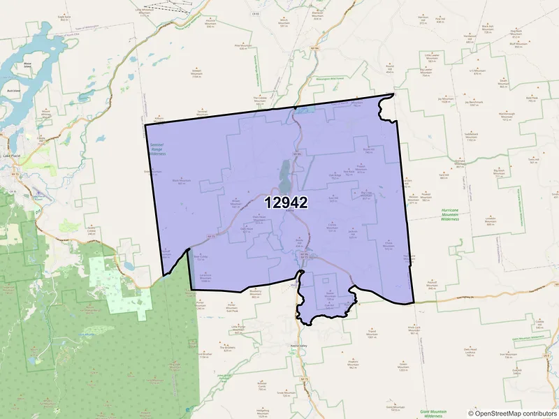 Map of Keene, New York and ZIP codes