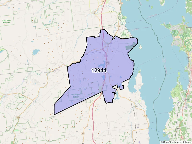 Map of ZIP Code 12944 — Keeseville, NY
