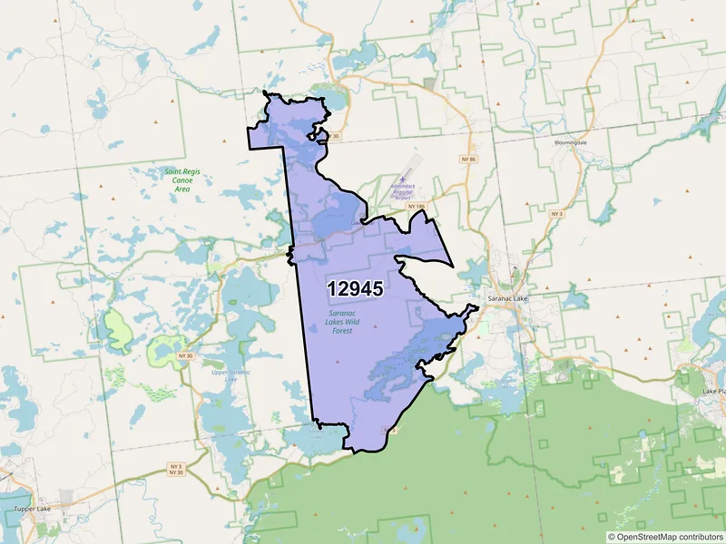 Map of ZIP Code 12945 — Lake Clear, NY