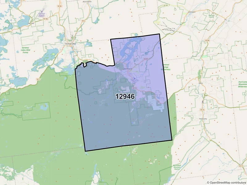 Map of Lake Placid, New York and ZIP codes