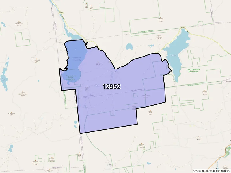 Map of ZIP Code 12952 — Lyon Mountain, NY