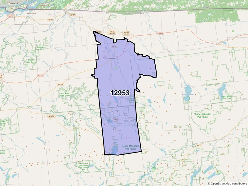 Map of ZIP Code 12953 — Malone, NY