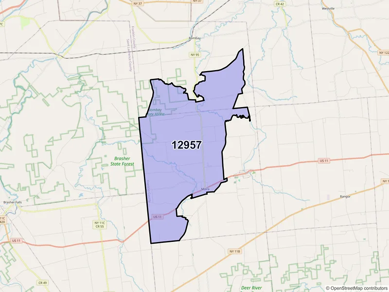 Map of ZIP Code 12957 — Moira, NY
