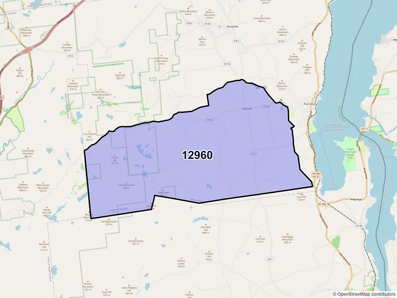 Map of ZIP Code 12960 — Moriah, NY