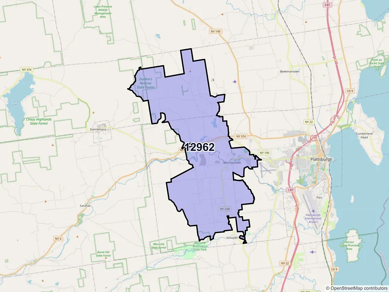 Map of Morrisonville, New York and ZIP codes