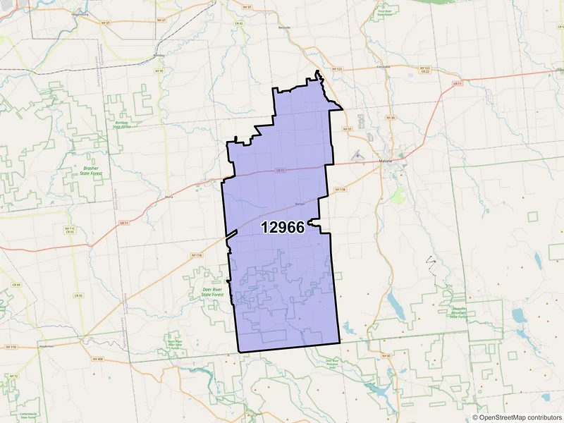 Map of ZIP Code 12966 — North Bangor, NY