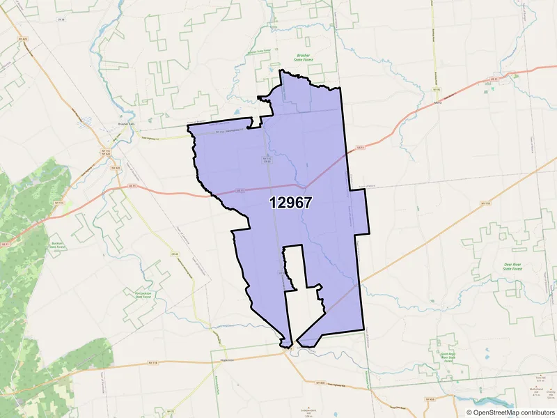 Map of North Lawrence, New York and ZIP codes