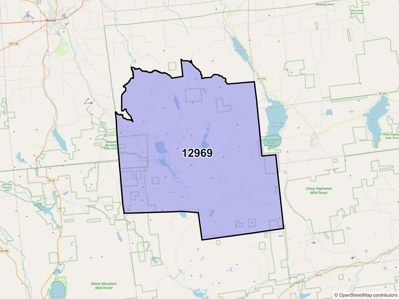 Map of ZIP Code 12969 — Owls Head, NY