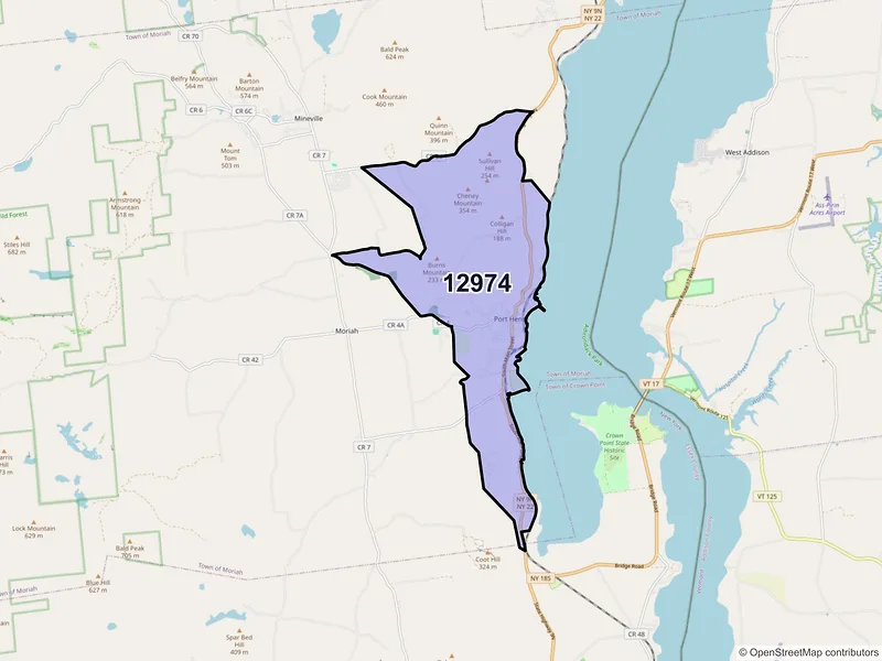 Map of ZIP Code 12974 — Port Henry, NY