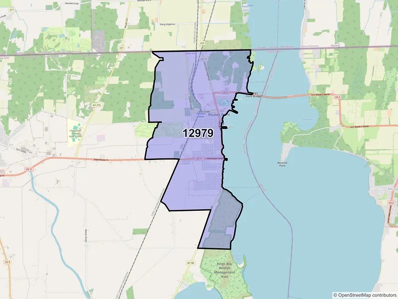 Map of Rouses Point, New York and ZIP codes