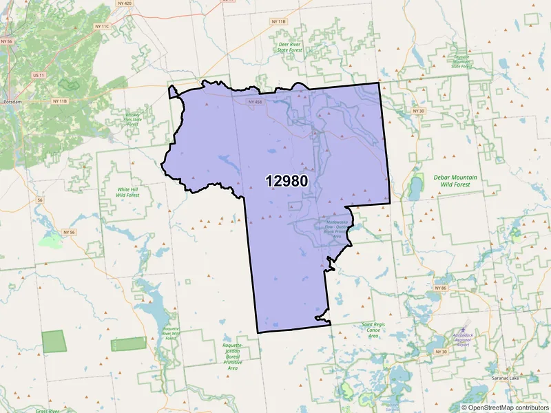 Map of ZIP Code 12980 — Saint Regis Falls, NY
