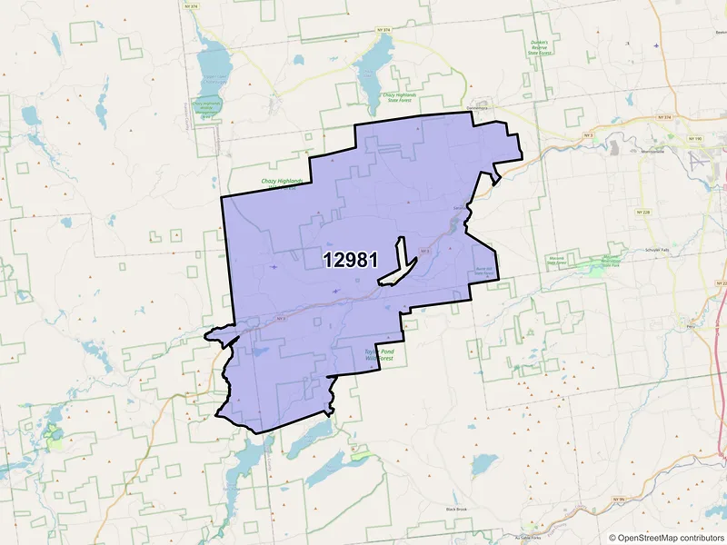 Map of ZIP Code 12981 — Saranac, NY