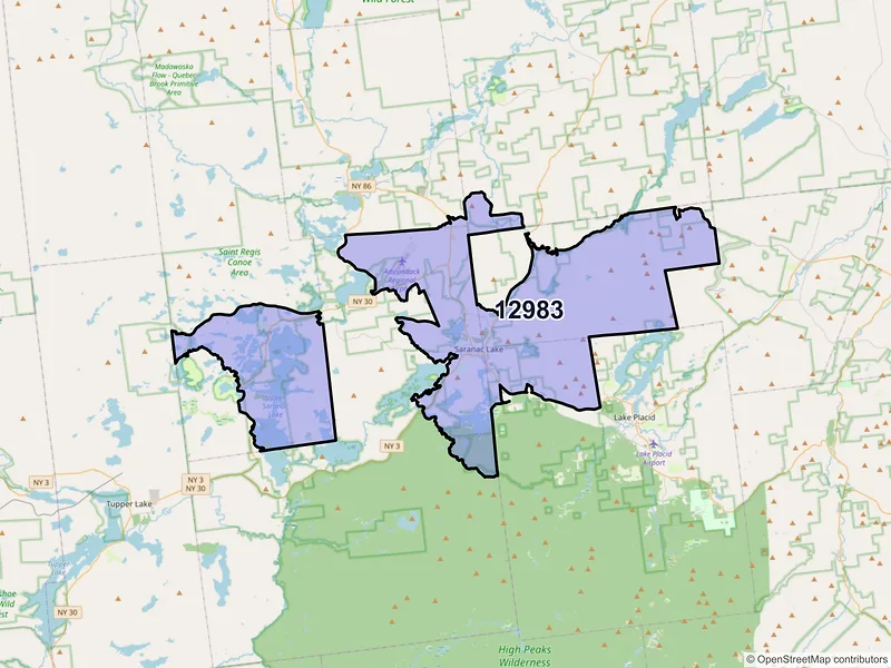 Map of Saranac Lake, New York and ZIP codes