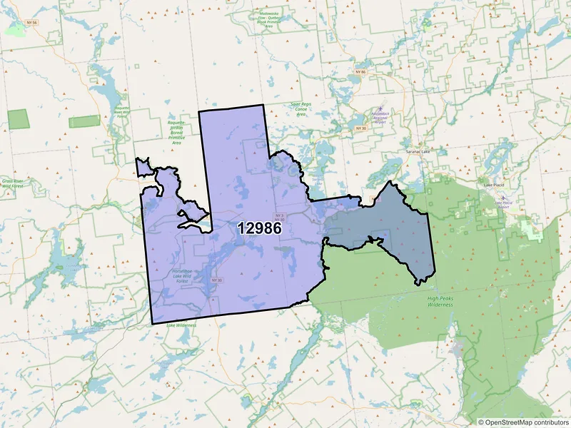 Map of ZIP Code 12986 — Tupper Lake, NY