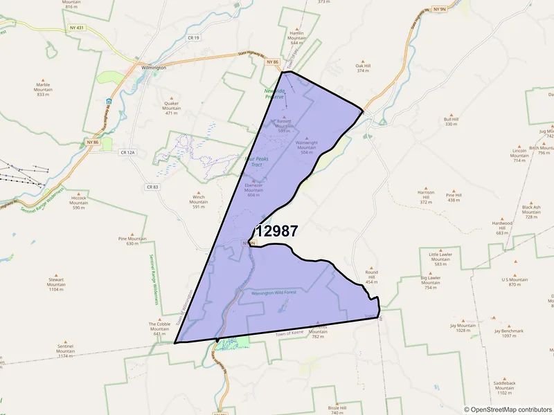 Map of ZIP Code 12987 — Upper Jay, NY