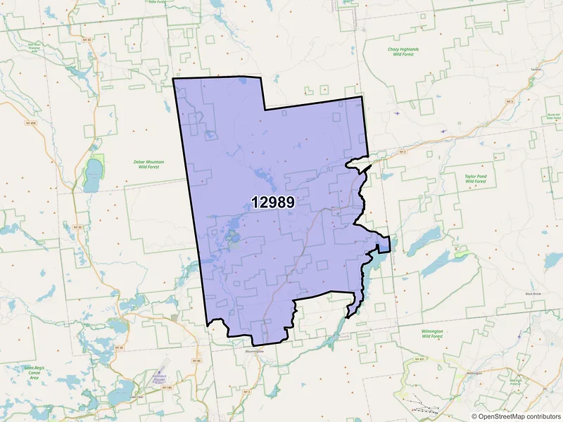 Map of ZIP Code 12989 — Vermontville, NY