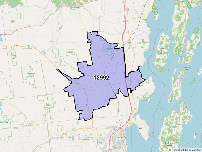 Map of West Chazy, New York and ZIP codes