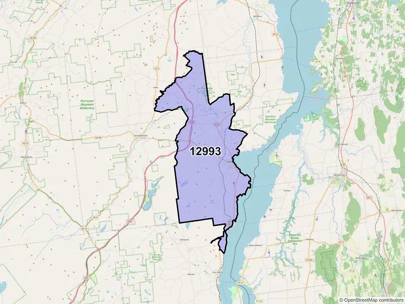 Map of Westport, New York and ZIP codes