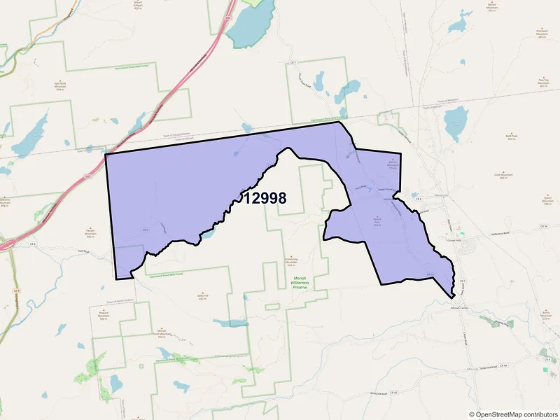 Map of ZIP Code 12998 — Witherbee, NY