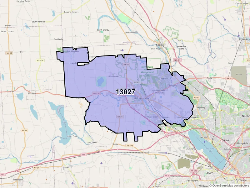 Map of Baldwinsville, New York and ZIP codes