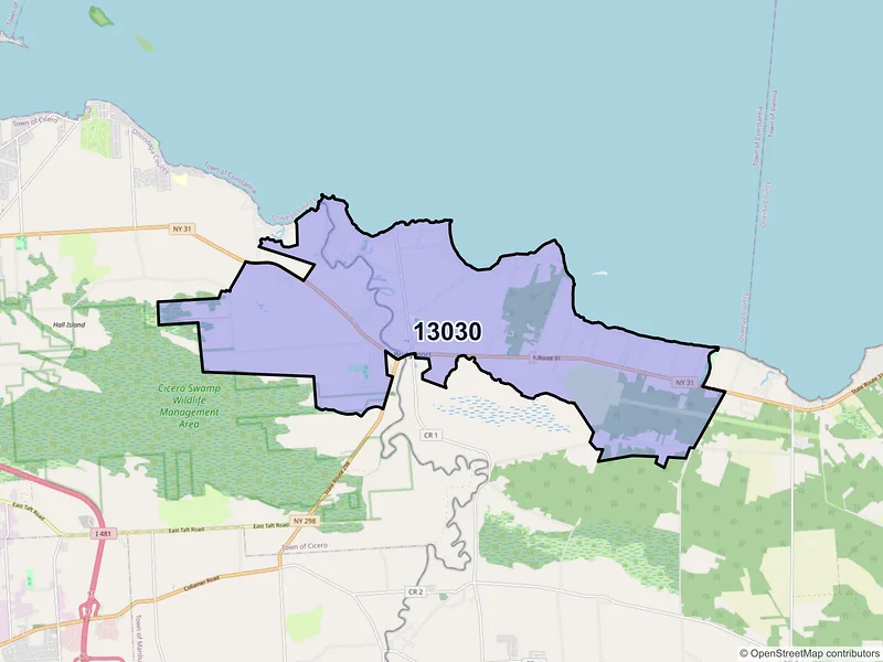 Map of ZIP Code 13030 — Bridgeport, NY