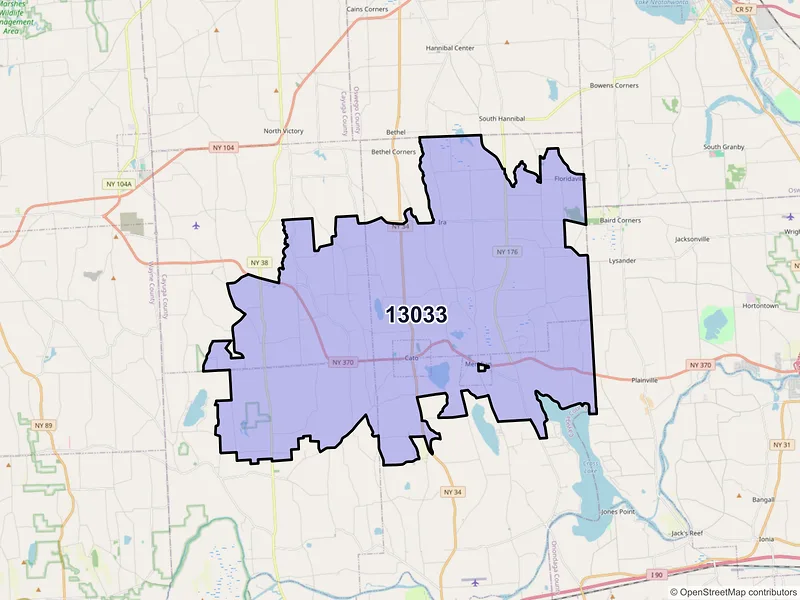Map of ZIP Code 13033 — Cato, NY