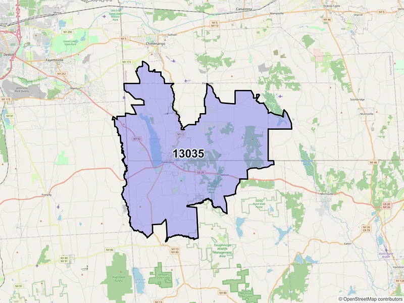 Map of ZIP Code 13035 — Cazenovia, NY
