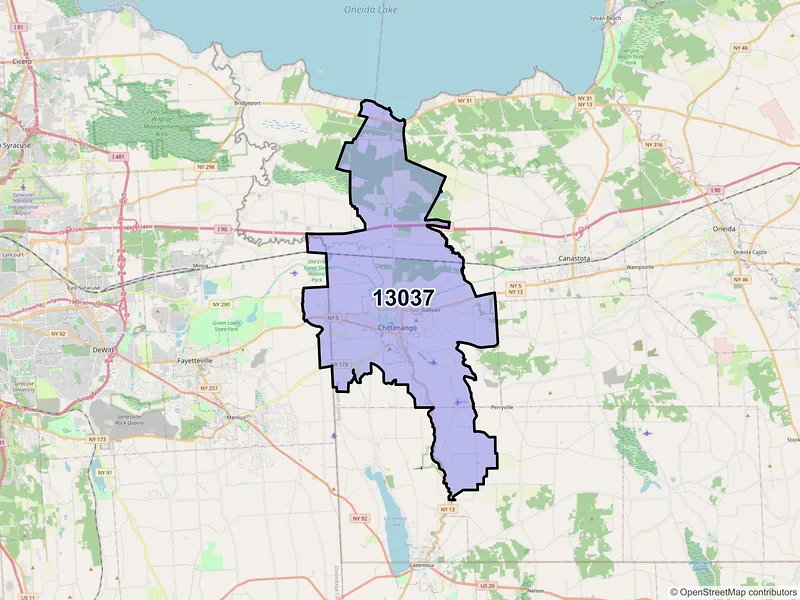Map of ZIP Code 13037 — Chittenango, NY