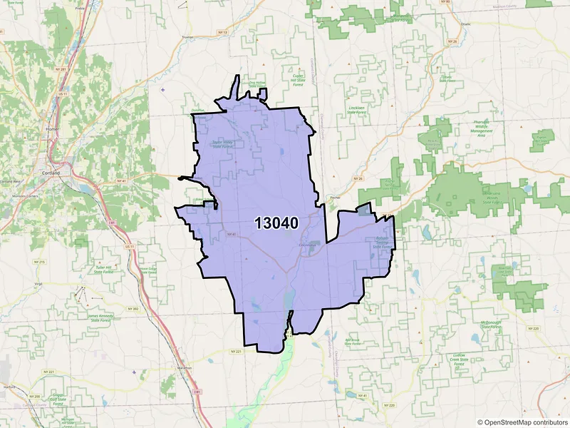 Map of ZIP Code 13040 — Cincinnatus, NY