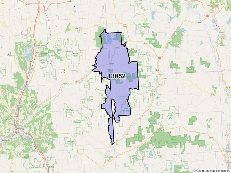 Map of ZIP Code 13052 — De Ruyter, NY