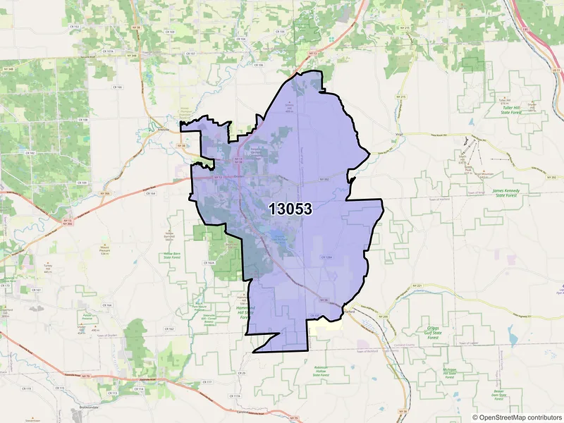 Map of ZIP Code 13053 — Dryden, NY