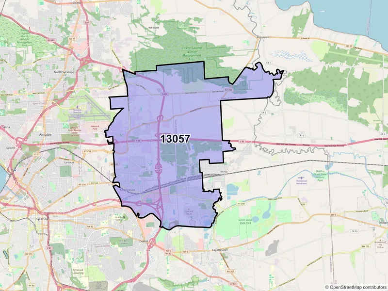 Map of East Syracuse, New York and ZIP codes