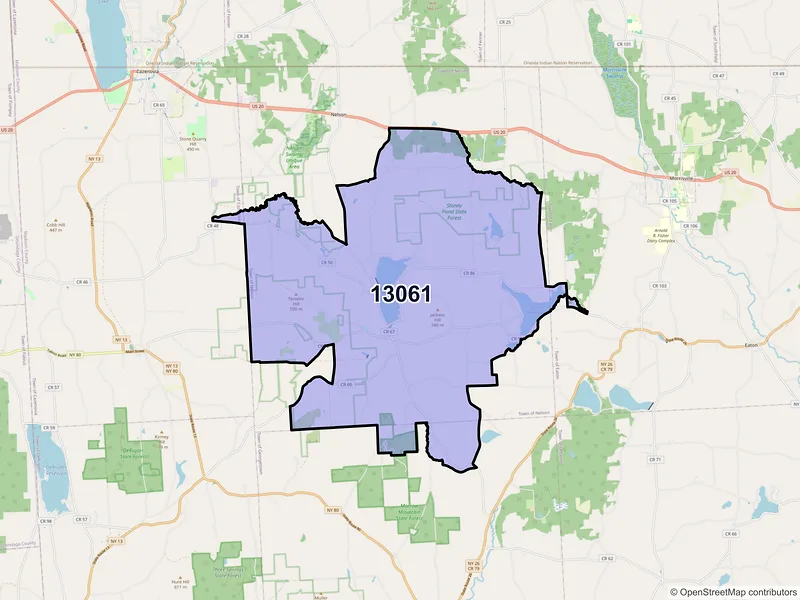 Map of Erieville, New York and ZIP codes